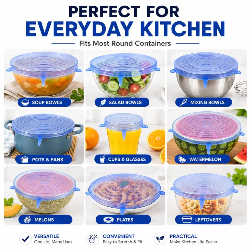 Silicone Lids for Food Storage (6-Pack) ♻️ 50% OFF