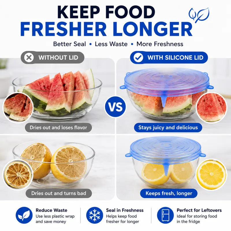 Silicone Lids for Food Storage (6-Pack) ♻️ 50% OFF