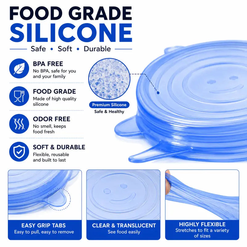 Silicone Lids for Food Storage (6-Pack) ♻️ 50% OFF