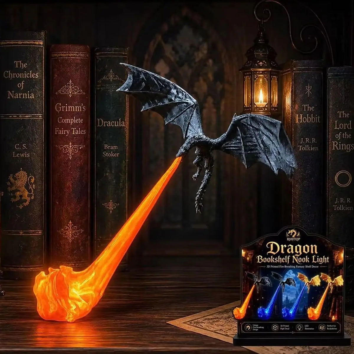 DragonFire™ Book Lamp 🔥📚  Epic Light, Halloween Vibes