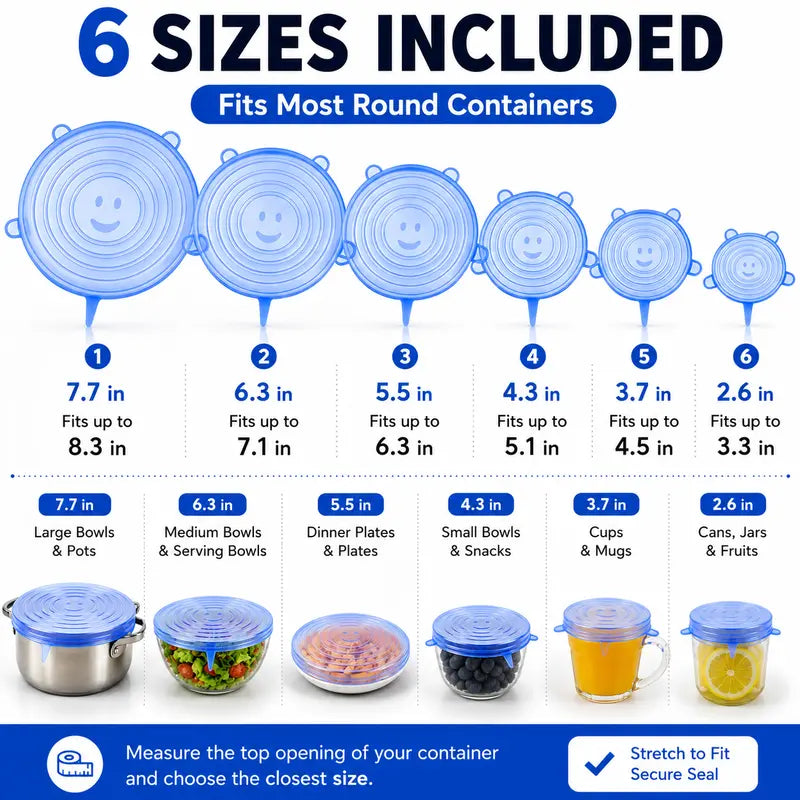 Silicone Lids for Food Storage (6-Pack) ♻️ 50% OFF