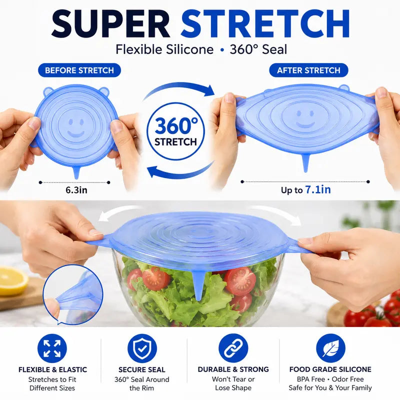 Silicone Lids for Food Storage (6-Pack) ♻️ 50% OFF